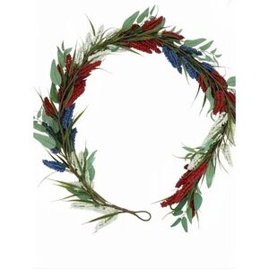 Patriotic Americana Red White And Blue Floral Botanical Mantel Garland